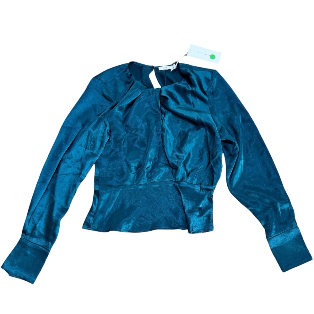 New Nordstrom Rack Lush Long Sleeve Dark Teal Satin Peblum Blouse
